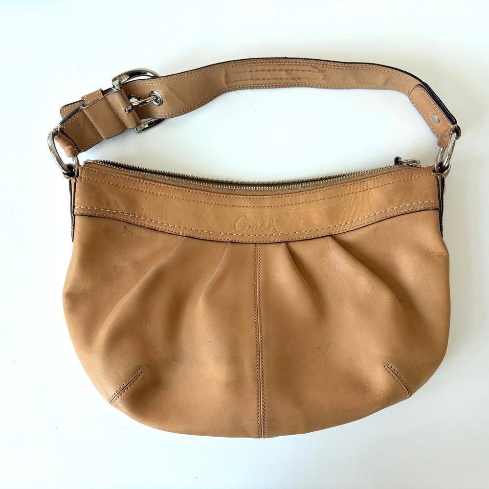 Coach Ergo Pleated Hobo Tan Leather Shoulder Bag F13730 Vintage Buckle Strap - Picture 6 of 15